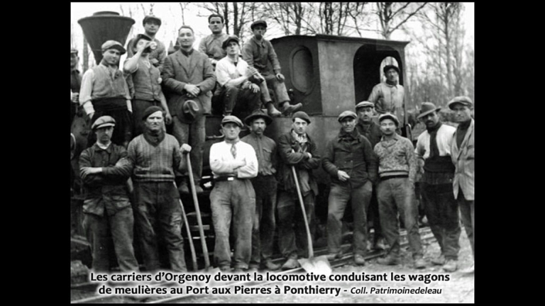 Les carriers d'Orgenoy et les wagons de meulière transportée au Port aux Pierres à Ponthierry