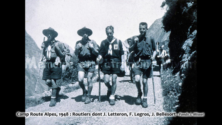 Camp route Alpes, 1948. routiers dont J. Le Héron, F. Legros, J
